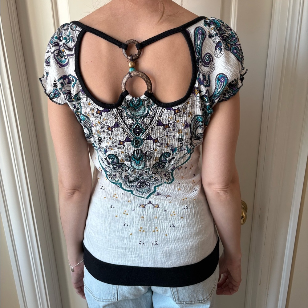 Almost Famous Paisley Women's Top Boho Chic Sexy Open Back Festival Bohemian